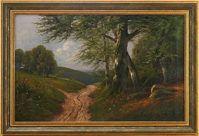 Ян Метцлер ( J. Metzler) Летний пейзаж в среднегорье х/м Германия кон. XIX - нач. XX в. 41x65 см. 