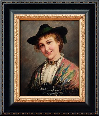 C. Ostersetzer Портрет молодой женщины в шляпе дерево масло Австрия 1904 г. 26x21 см. Carl 