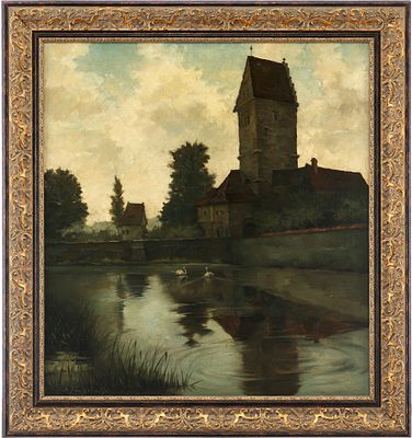 R. Kraus "Дом с башней" сер. ХХ в. 75Х69 Х.М. Robert Frank Krausпервая половина XX векахолст 