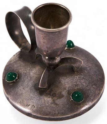 Подсвечник переносной. Испанияпосле 1934 гсеребро 915, инкрустация камнями (хризопраз)72 см х 