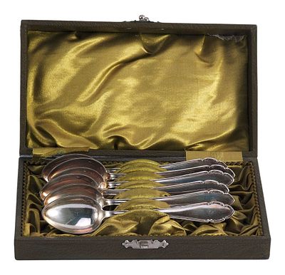 Набор чайных ложек серебро 800 пр. 131,5 гр. Австрия нач. ХХ в. фирма Випценса Карла Дуба, Вена 