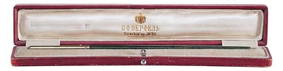 Ручка перьевая серебро 88 пр., нефрит, золочение К.Ф. Верфель, мастер Г. Вигстрем L-19,3 см. фир 