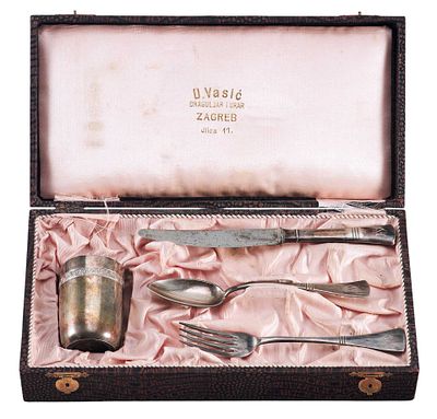 Набор столового серебра эгоист в оригинальном футляре серебро 800 пр. Австрия нач. ХХ в. Загреб 
