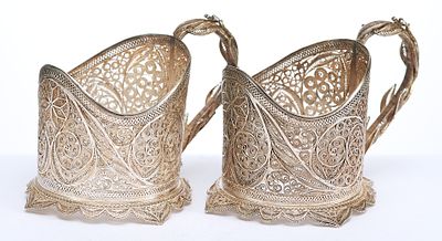 Парные подстаканники скань серебро 84 пр. АП Россия 209 гр. Н-7,8 гр. РоссияXX вексеребро 875 