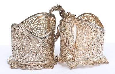 Парные подстаканники скань серебро 875 пр. Россия 208 гр. Н-7,8 см. РоссияXX вексеребро 875 