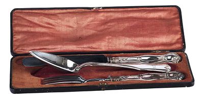 Набор столовых приборов Эгоист в футляре серебро 800 пр. 165,5 гр. Чехия сер. XIX в. Прагадо 