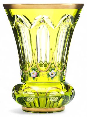 Стакан &laquo;ранфбехер&raquo; Зелёный. Богемияконец ХІХ векацветное стекло; шлифовка, роспись полихромными 