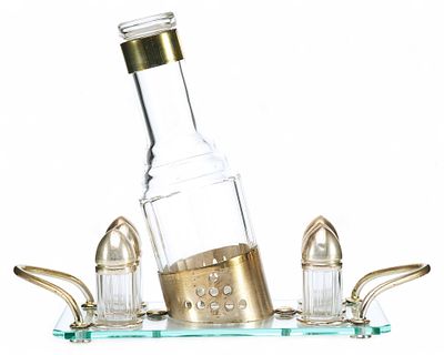 Набор для алкогольных напитков Пушка стекло, металл, Европа 1920-1930-е гг. Н-20,5 см. Европа192 