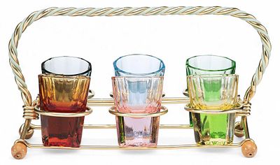 Набор стопок цветное стекло, Богемия 1960-е г. Н-5,5 см. Европа1960-ггстекло, металл, дерево 