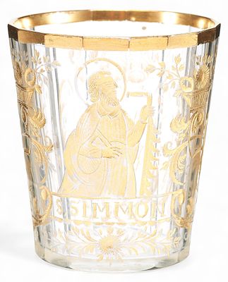 Бокал &laquo;Святой Симон&raquo;. Богемиясередина XVIII векастекло; шлифовка, гравировка, золочение8,8 см х 