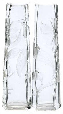 Парные вазы в стиле ар-деко с цветочным рисунком. Богемия1920-ггбесцветное стекло; гравировка 