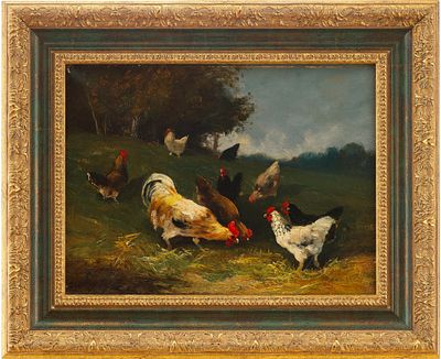 Картина &laquo;Птичий двор. На поляне&raquo;. J. SnowЕвропаНачало XX векахолст, масло24,5 см х 32,5 смНа 