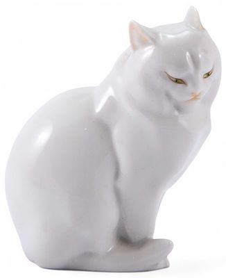 Скульптура Кот белый фарфор, Херенд (Herend) Венгрия 1960-86 гг. H-11,5 см. Исполнитель: 