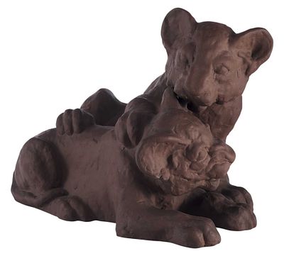 Скульптурная группа Львята керамика, Карлсруэ (Karlsruhe) Германия Н-21,5 см. Карлсруэ 