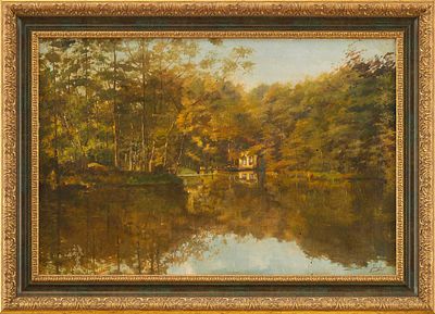 Jan Jans Беседка у озера х/м Голландия пер. чет. ХХ в. 40,5x60,5 см. Автор: Jan 