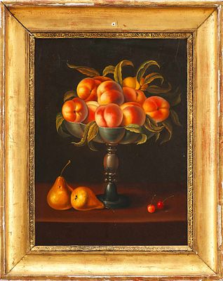 Н/Х Ваза с персиками и груши х/м Европа кон. XIX в. 40x30 см. неизв. художникЕвропаконец ХІХ 