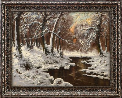 Круг Ласло Неогради (Laszlo Neogrady) Речка в зимнем лесу х/м Венгрия 1960-70 гг. 60x79,5 см. не 