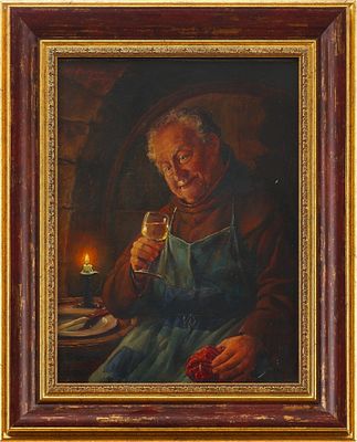 Отто Кирхнер (Otto Kirchner 1887–1960 гг.) Добрая капля дер. мас. Германия пер. пол. ХХ в. 32x24 см.