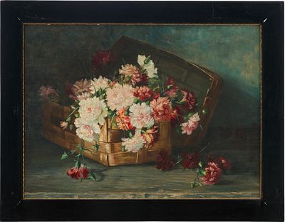 В. Капф (B. Kapf) Натюрморт с гвоздиками х/м Европа нач. ХХ в. 47x63 см. Kapf ВЕвропаНачало XX 