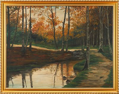 А. Riefs Осенний пейзаж с речкой х/м Европа пер. чет. ХХ в. 82x106 см. А. RiefsЕвропаПервая 