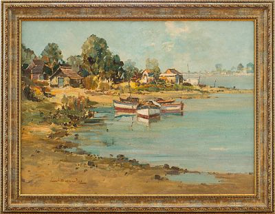 Вильгельмом Теленом (Wilhelm Thelen 1917–1985 гг.) Рыбацкие лодки на берегу х/м Германия 1960-е 