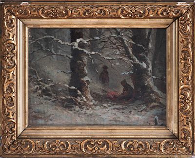 Круг К. Х. Бреннера Carl Christian Brenner (1838-1888 гг.) Костер в лесу х/м США кон. ХIХ в. 15 