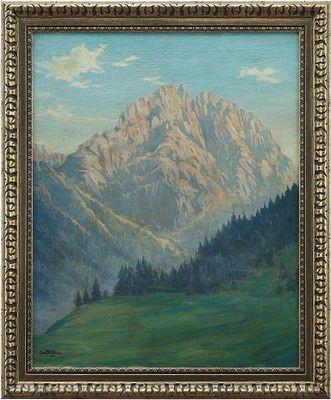 R. Schellenberger Горный пейзаж х/м Германия 1936 г. 66,2x53 см. Roman Schellenberger1936холст 