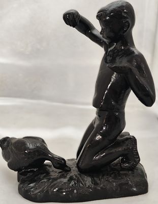 Скульптура "Мальчик кормит гуся". Чугун. Касли 1981г. СССР