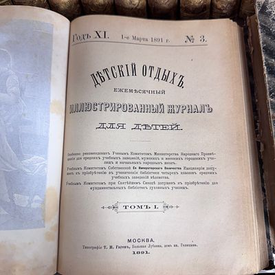 Детский отдых. Ежемесячный иллюстрированный журнал для детей. Полный конволют выпусков за 1891 
