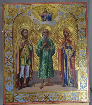 Икона " Избранные Святые: Св. Федор, Павел, Анна" кон. XIX- нач.XX вв. Темперная живопись 
