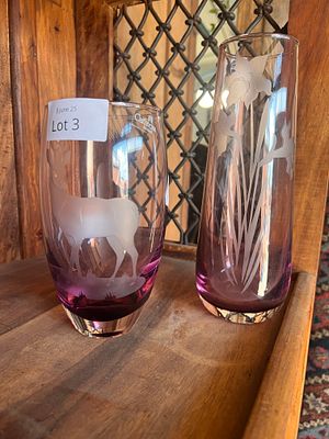 Two Caithness art glass vases including Daffodils and Roe Deer.