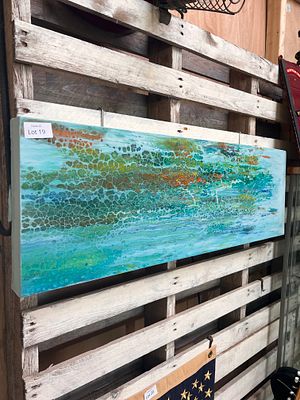 A contemporary oil on canvas abstract sea scape. 30cm x 92cm