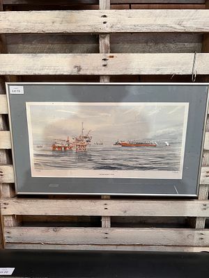 A signed limited edition print depicting oil rig.