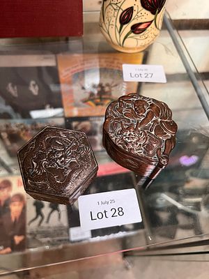 Two antique Japanese Antimony trinket cases.