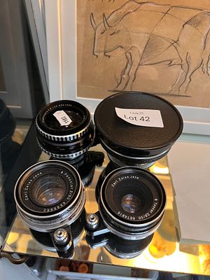 Four Carl Zeiss Jenna photographic camera lens. Tessar, Pancolar, Flektogon.