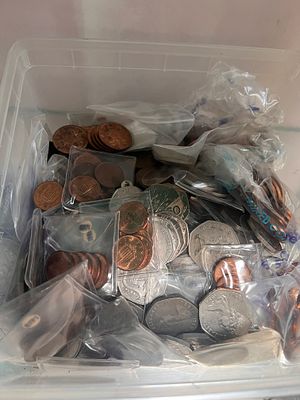 A collection of early UK decimal coins.