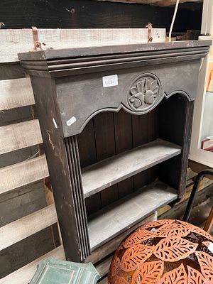 A vintage pine wall shelf 57cm wide 76cm tall.