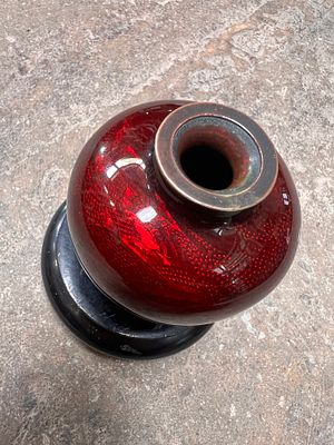 An antique Japanese Akasuke Ginbari Cloisonne squat vase bearing seal mark to base. Decorated 