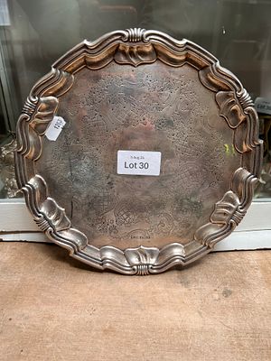 A Victorian HM silver wine tray, having scroll work design. 388g.