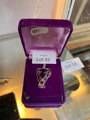 A 925 silver necklace pendant with large amethyst.