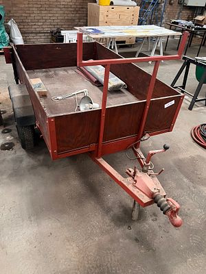 A single axle box trailer, traditionally sprung 72 inch x 47 inch x 13 inch