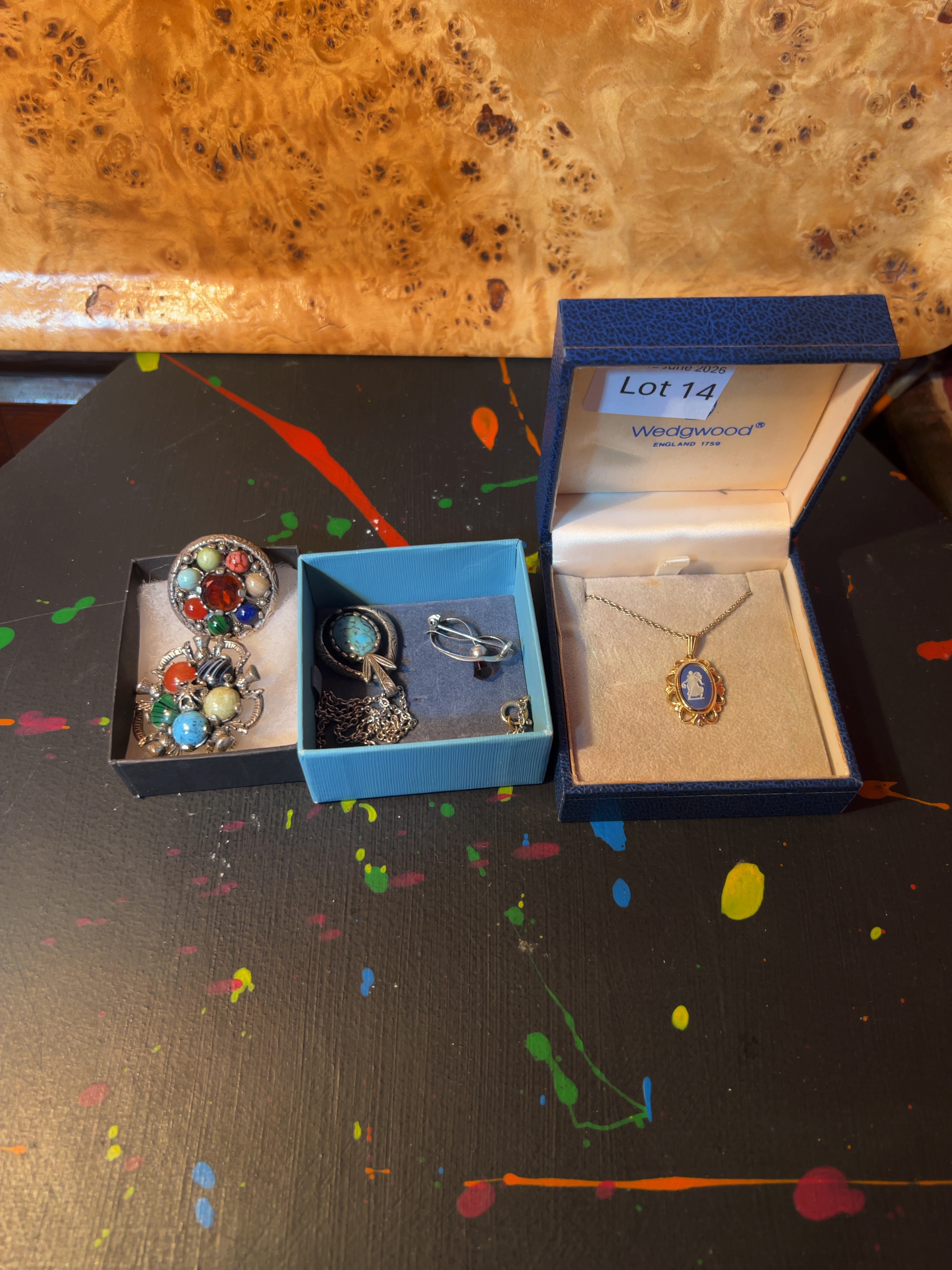 Collection of decorative jewellery Including a Miracle Brooch and a Wedgwood Pendant