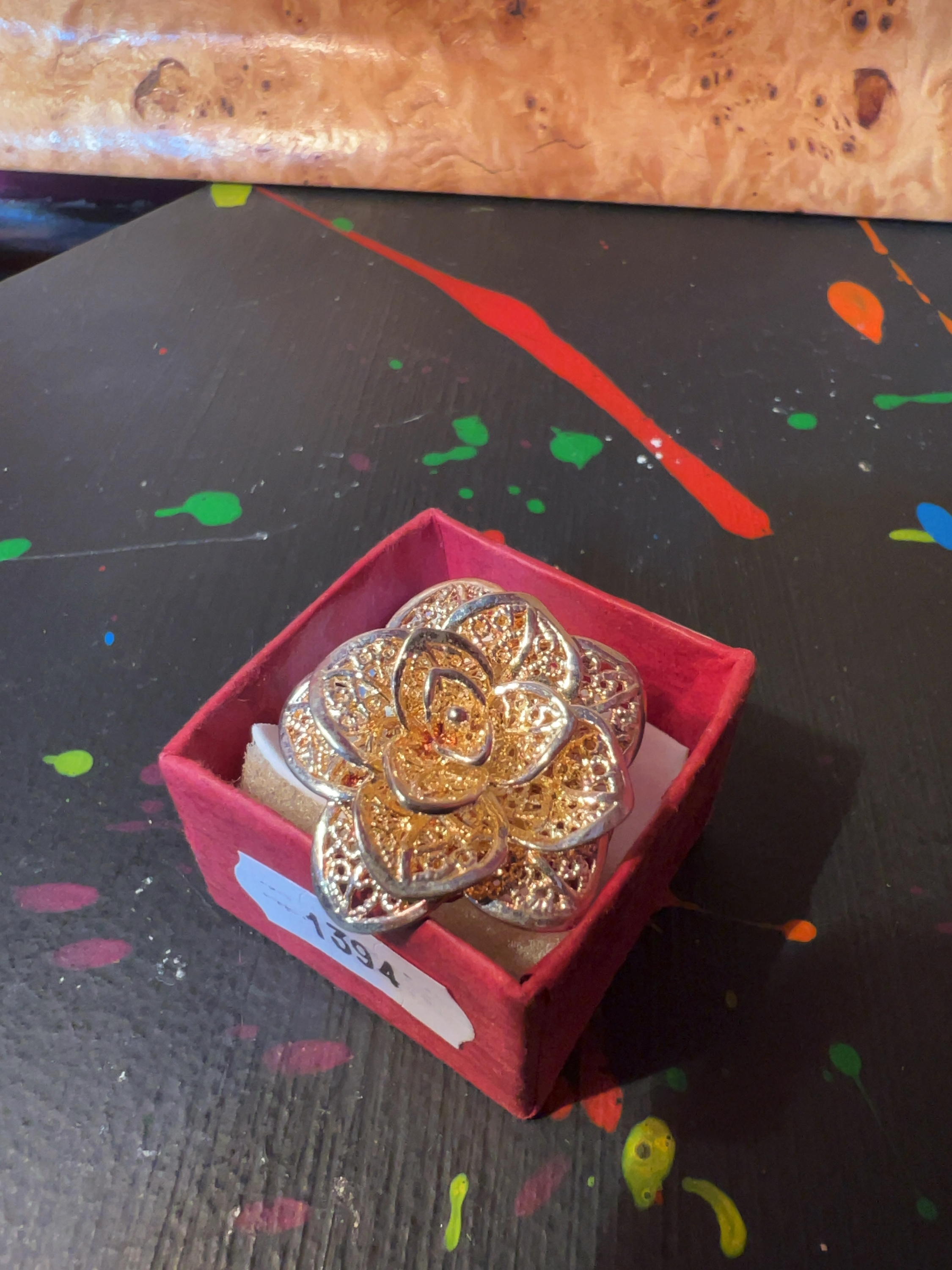 A Sterling Silver Gilt Large Flower Head Dress Ring