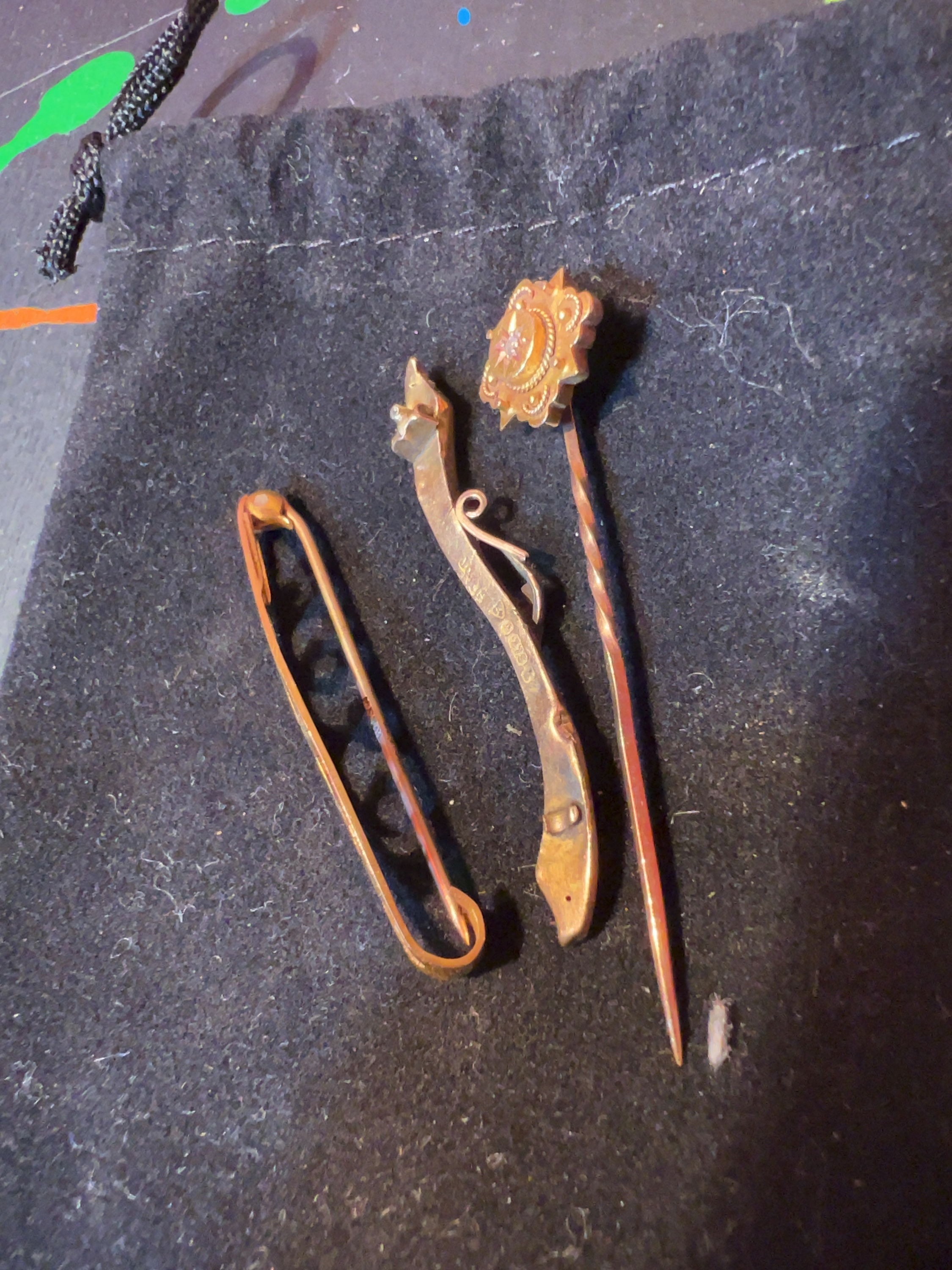 A Trio of Antique Gold Brooches and Pins