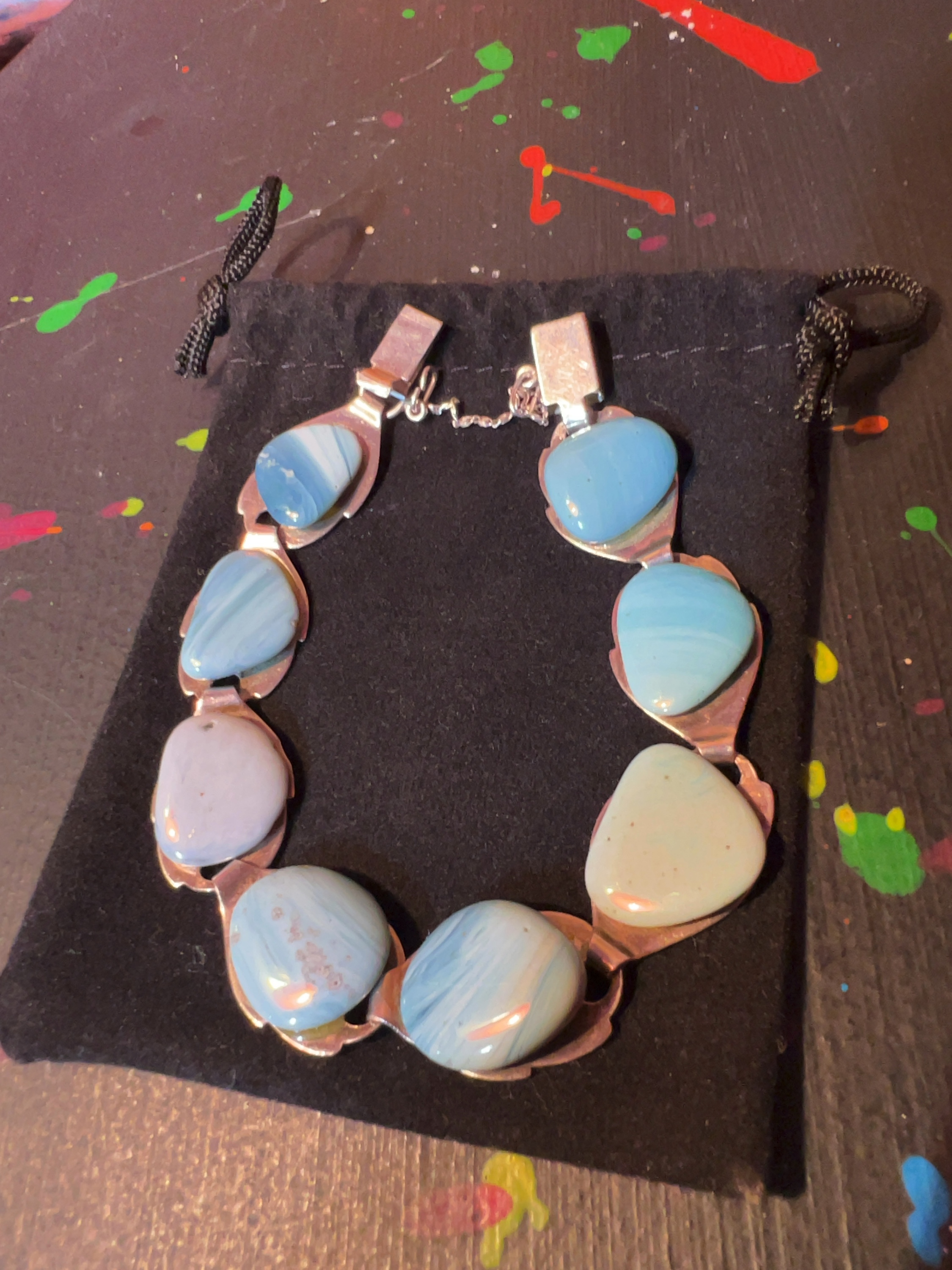Victor Jansen, 1977 Swedish Silver and Blue Lace Agate Link Bracelet