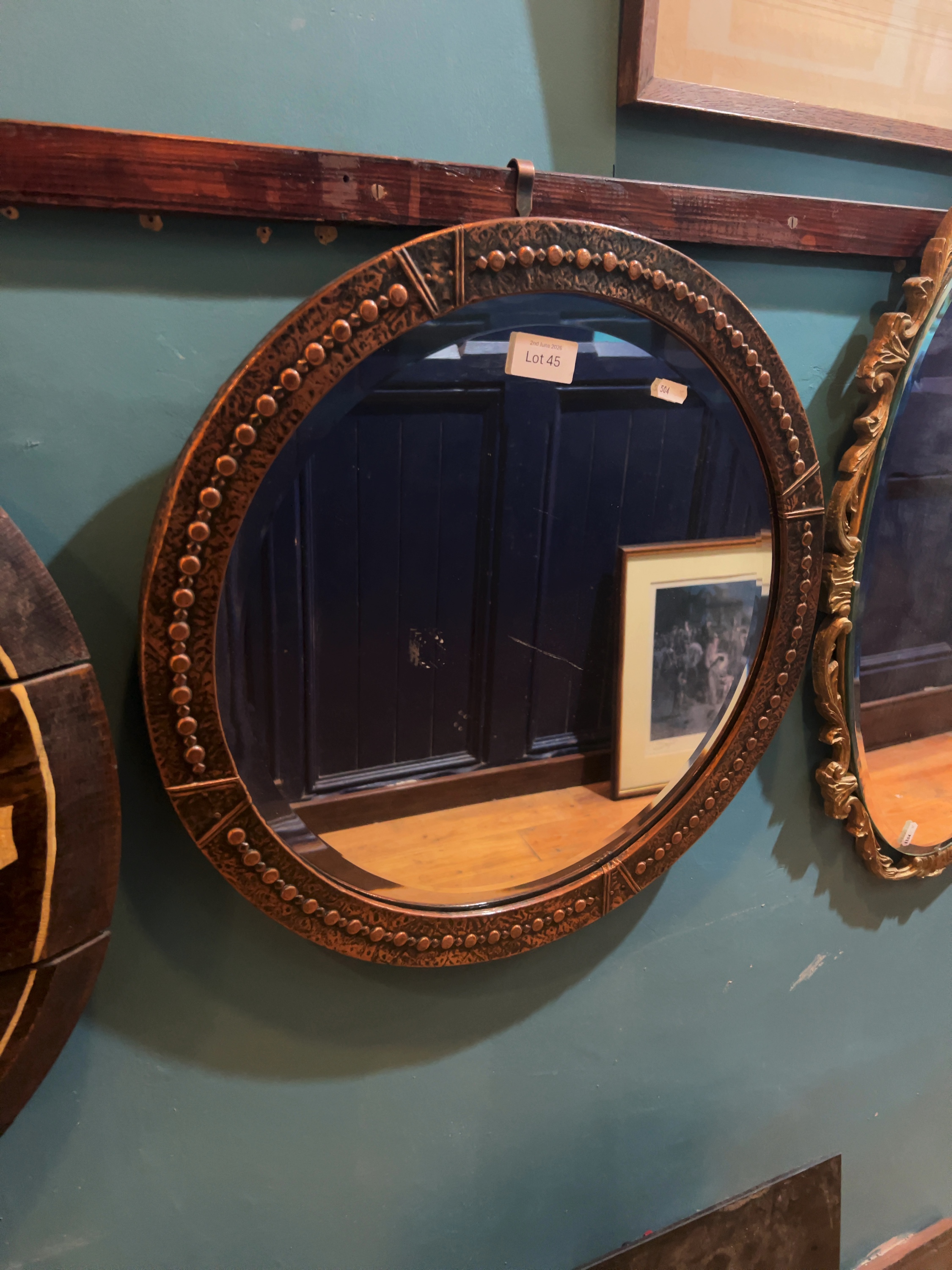 Arts and Crafts Hammered Copper Circular Wall Mirror