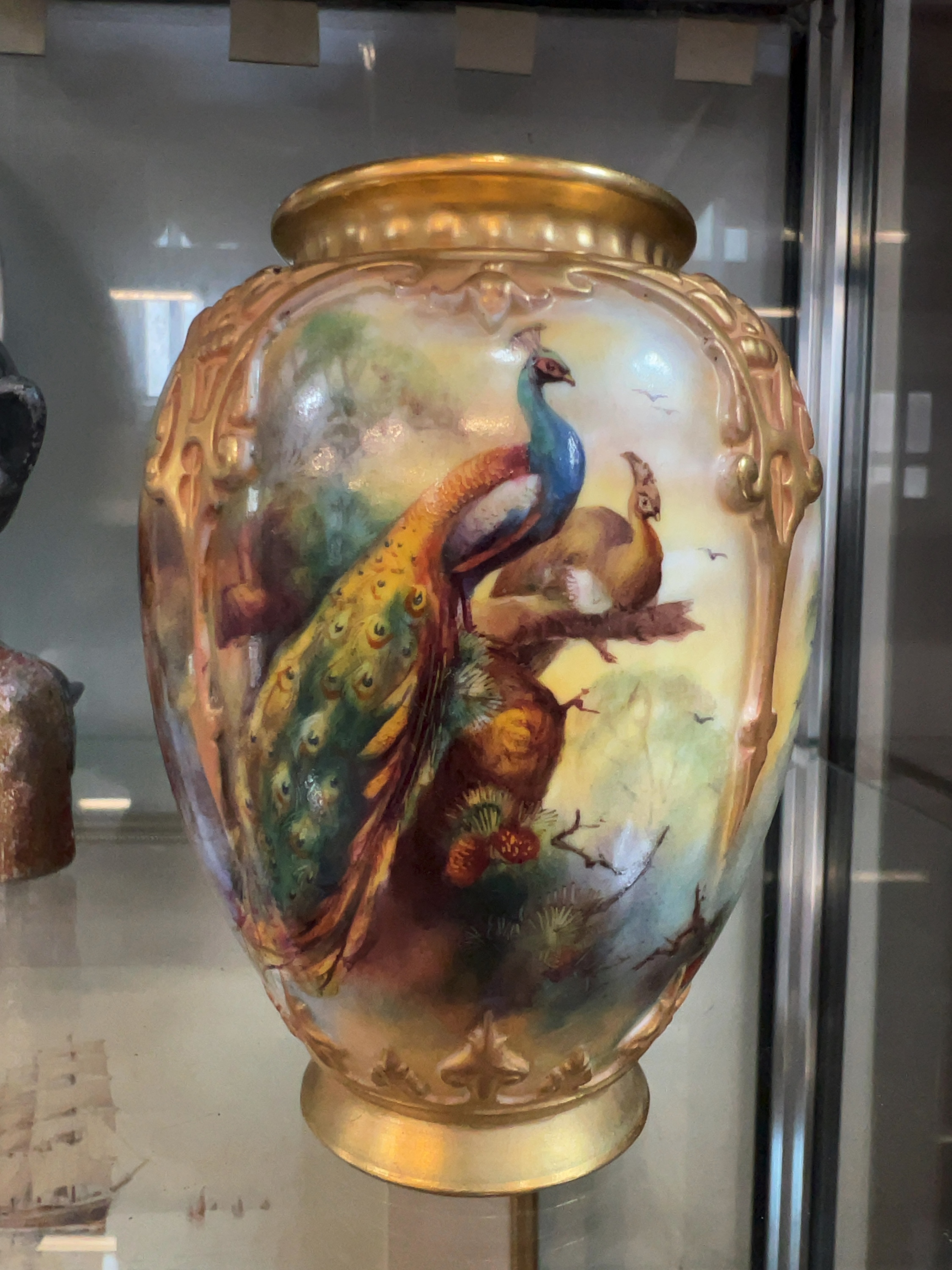 Royal Worcester Hand Painted Porcelain Peacock Vase Signed F. J. Bray
