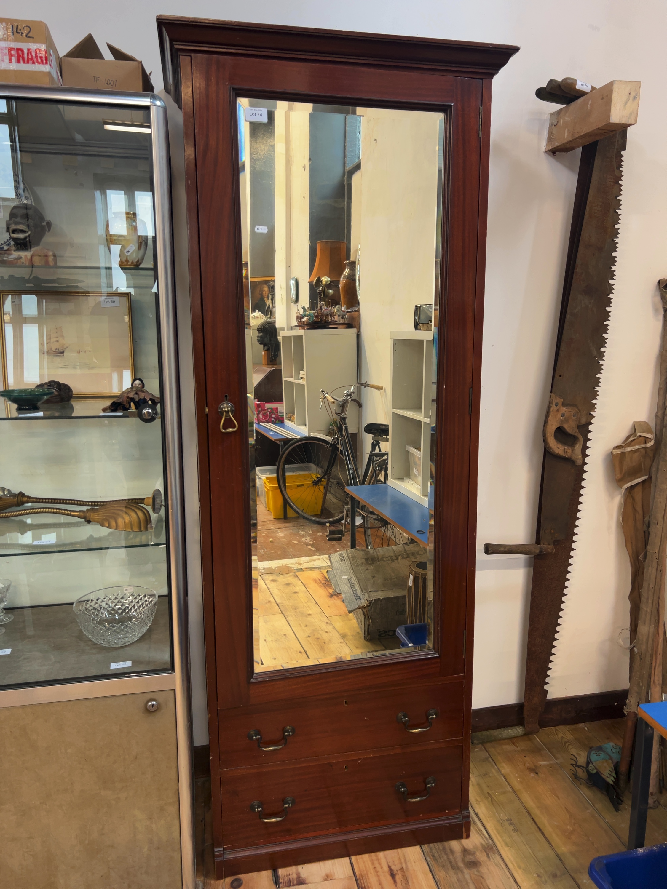 Edwardian Mahogany Single-Door Mirror Wardrobe