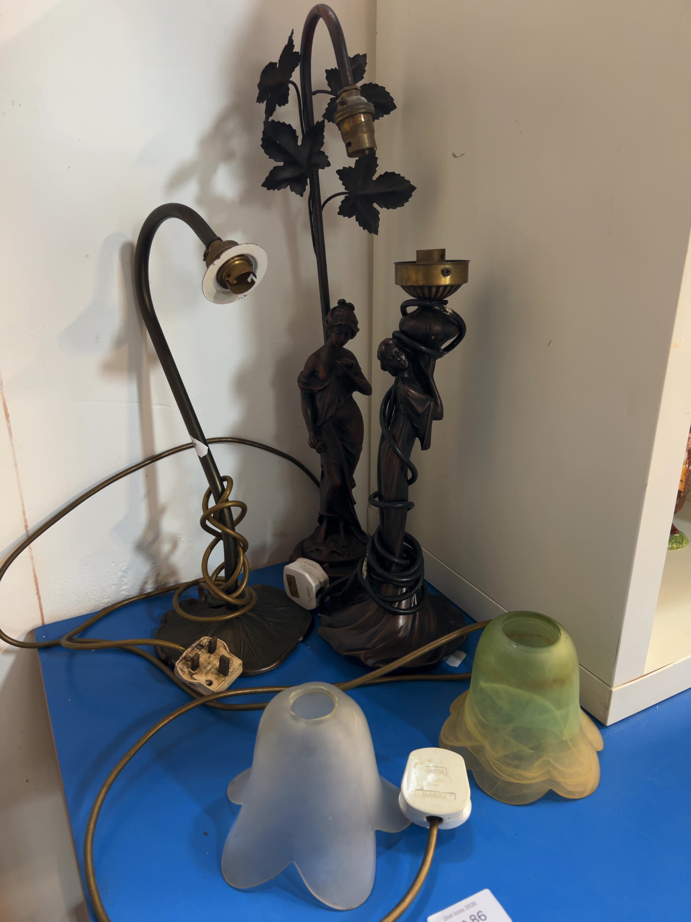 A Collection of Art Nouveau Style Figural and Gooseneck Table Lamps