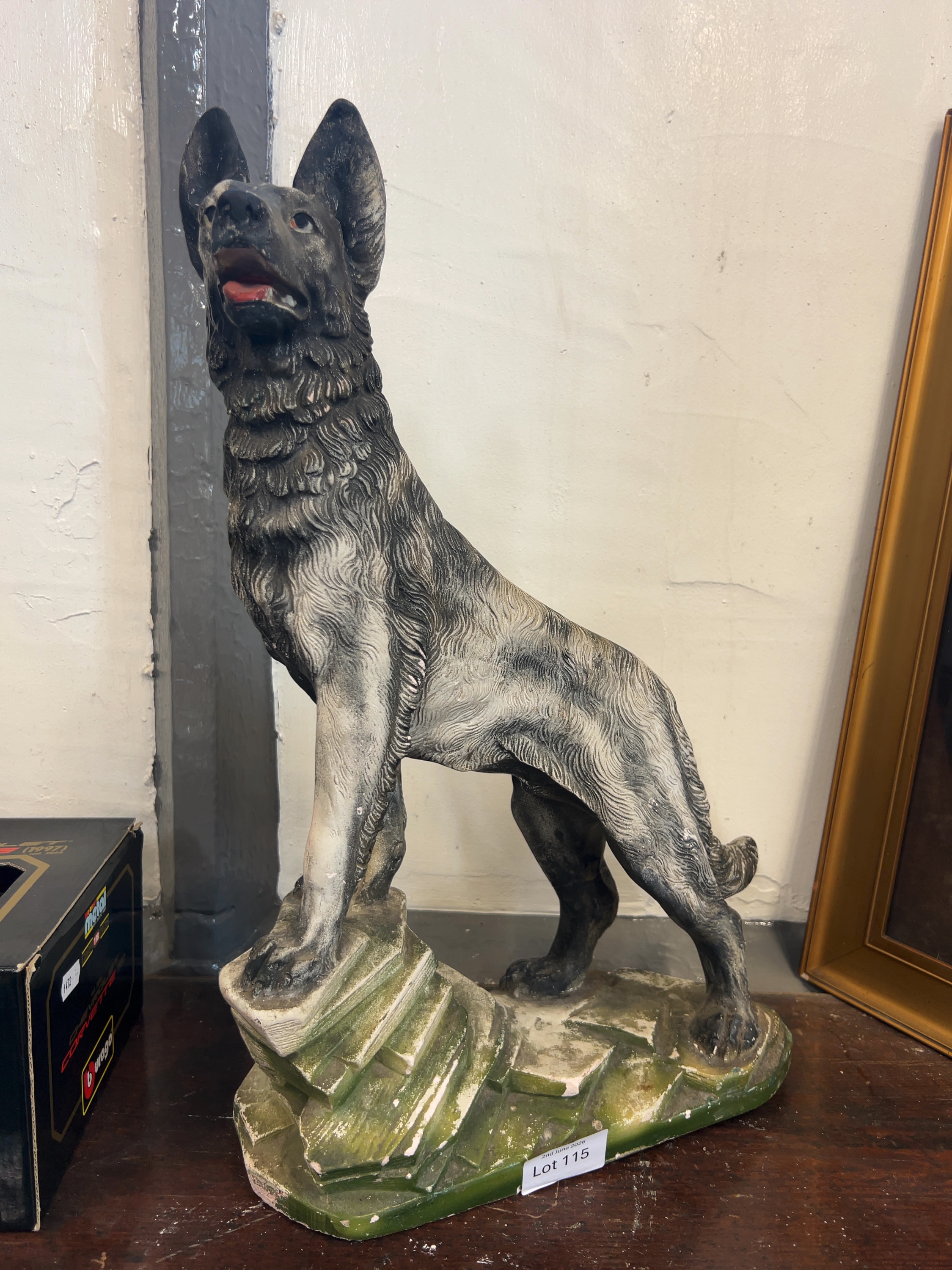 A Large Mid-20th-Century Painted Plaster Figure of a German Shepherd